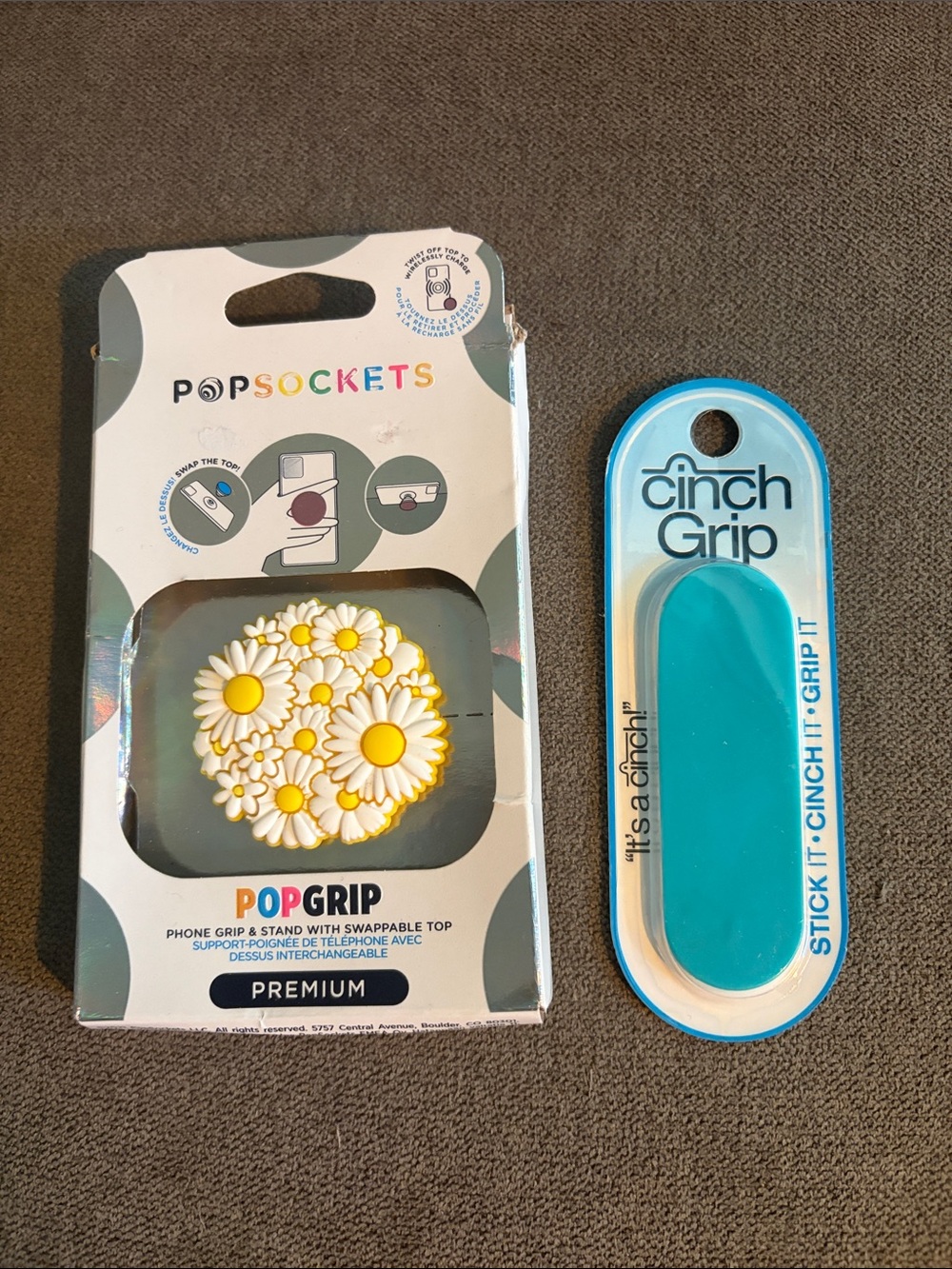 2 New Phone Grips PopSockets PopGrip Daisy White/Yellow & Teal Cinch Grip